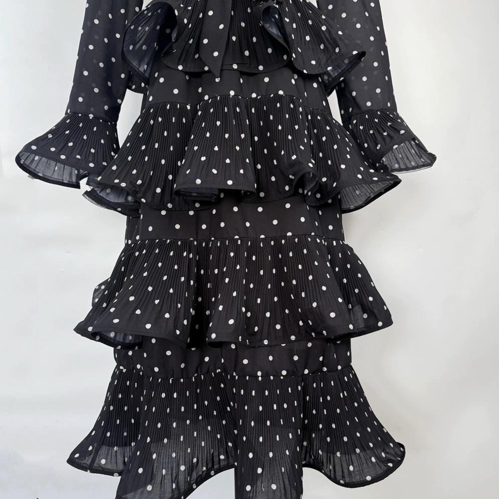 Designer Elaborate Black Polka Dot Ruffled Dress - Picture 6 of 11